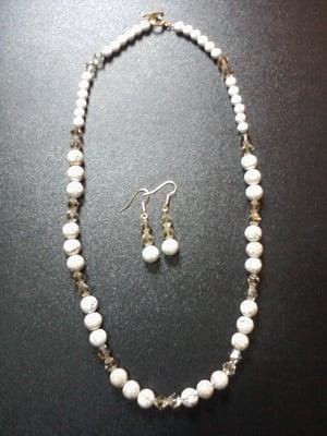 Magnesite "White Turquoise" and Fire Polished Glass 23" Necklace with 1" Earrings