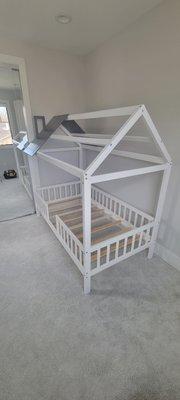 Assembled bedframe for one cute little girl