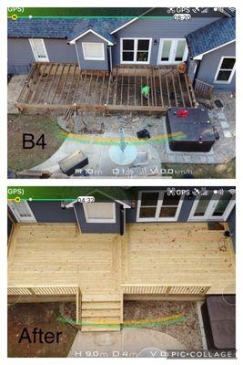 Overhead view of before and after deck.  This customer needed an old deck removed and a new bigger deck built on the back of ...