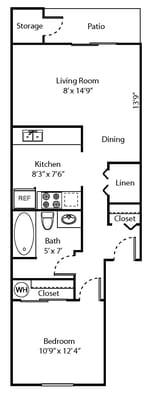 1 Bedroom Floor Plan (542-582 Sq Feet)