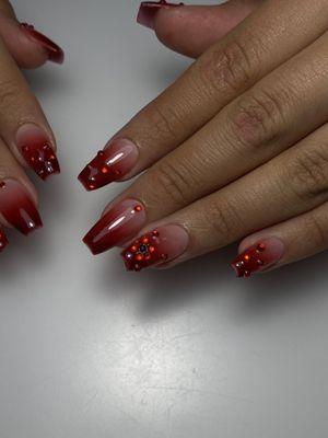 GelX w/ Jelly red ombré & stones