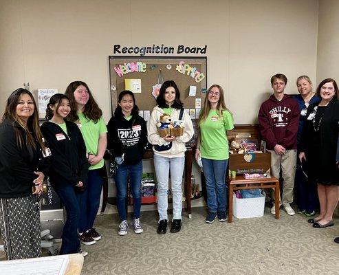 Zion's Student Council presents our donation to Spencer's Toy Chest at St. Josephs Cancer Center