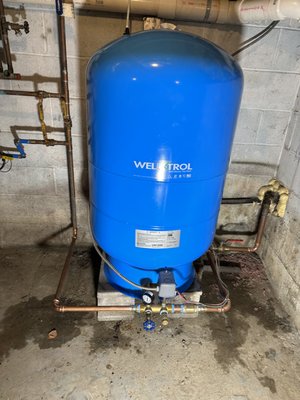 Upsize and replacement of a failing well tank. The upsize was due to irrigation installation, green house and second bathroom.