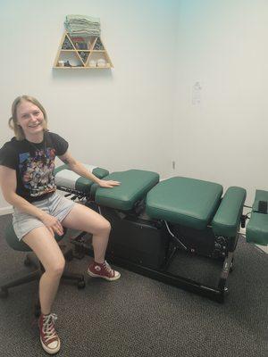 Dr. Tabetha Super with her Chiropractic table!