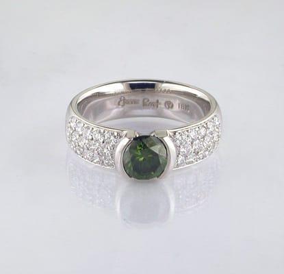 Green diamond and pave diamond Lisa engagement ring