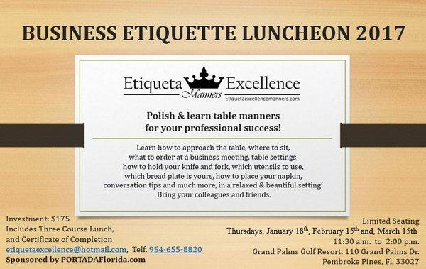 Business Etiquette Luncheon every month in Pembroke Pines