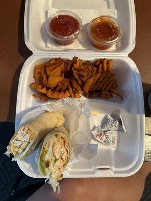 13. Buffalo Chicken Wrap (grilled) with Sweet Potato Fries