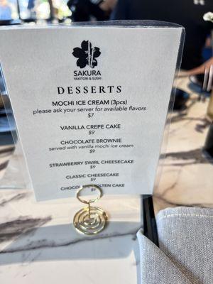 dessert menu