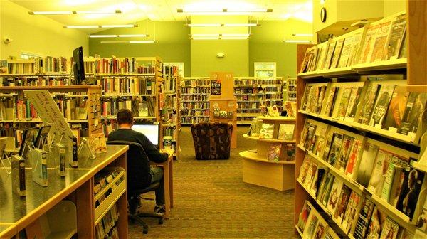 This is the area with the main stacks and one can see that there are computers available for use.