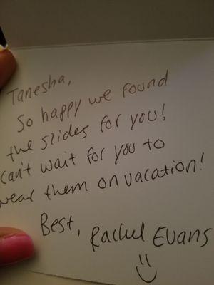 Card that came with my slides from Rachel. An exceptional employee who goes above & beyond.