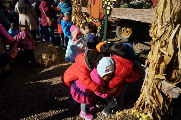 Fall field trip, a lot of huggings while waiting in line for their ride.