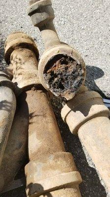 Old cast iron sewer pipe corroded