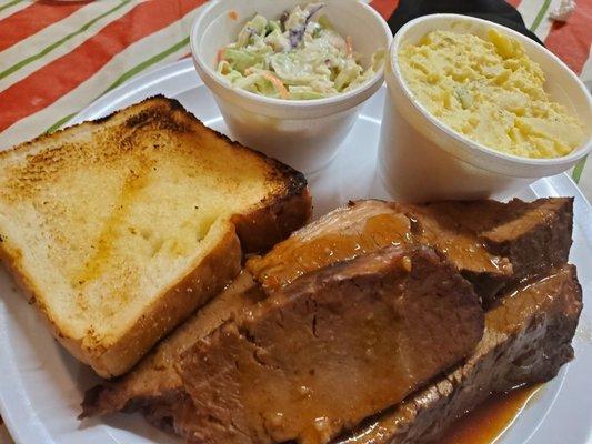 Brisket with slaw and potato salad