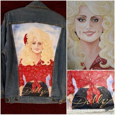 Hand painted Dolly Parton denim jacket by "Me Jane" Artwear of Bang! Bang! Vintage