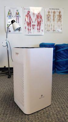 Massive, new air purifier! Medical-quality H-13 filters. Easily achieving 12+ clean-air exchanges per hour, and 30 per hour between clients.