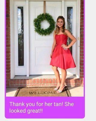 Satisfied client looking great with her Luster Tan for homecoming