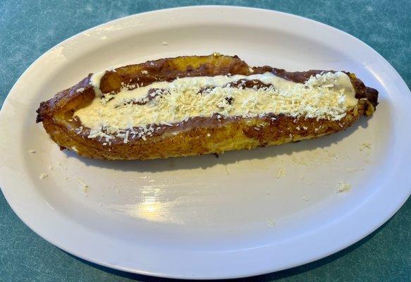 Fried Plantain (sweet, which comes with beans and cheese in it).