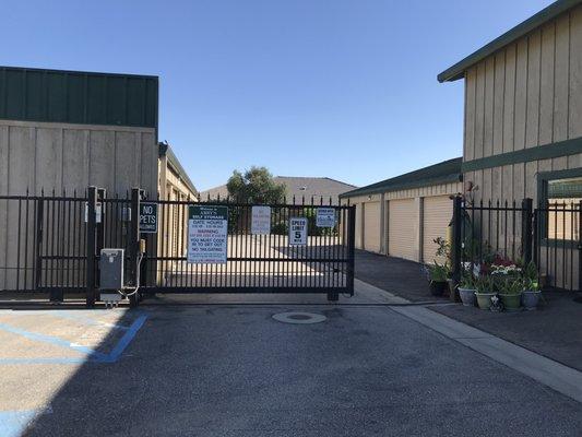 Gated entry and exit of Abby's Self Storage in Templeton, CA