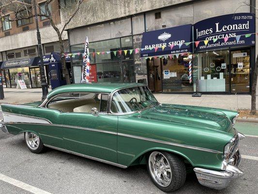 Getting my haircut, by Josef.......such a lovely 57 Chevy ..