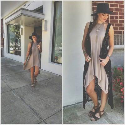 This boho halter dress is A MUST!! perfect with a vest, denim jacket, wedges, boots or solo!