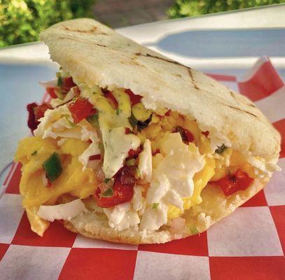 Scrambled egg arepa