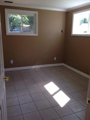 New tile work in our basement room and crown molding.