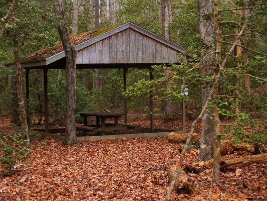 Covered shelter within Hickory Hollow Natural Area Preserve located at the parking area.