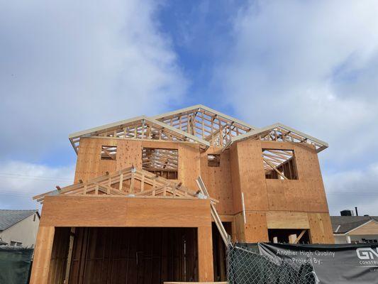 Framing of a two story single family residence.