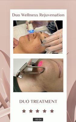 The DUO treatment is unparalleled! This treatment combines microneedling with radio frequency and a laser facial to give you optimal results