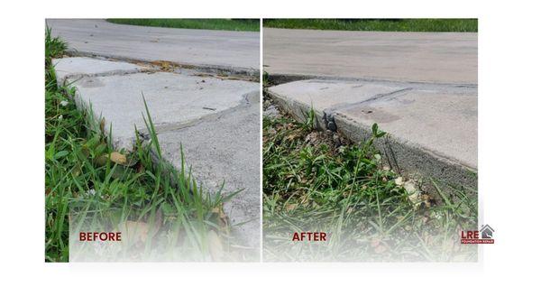 Before & after concrete leveling and repair.