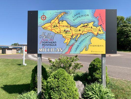 A fun little sign about the UP of Michigan along the park's pedestrian walkway.