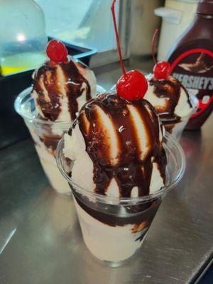 Coconada with chocolate syrup