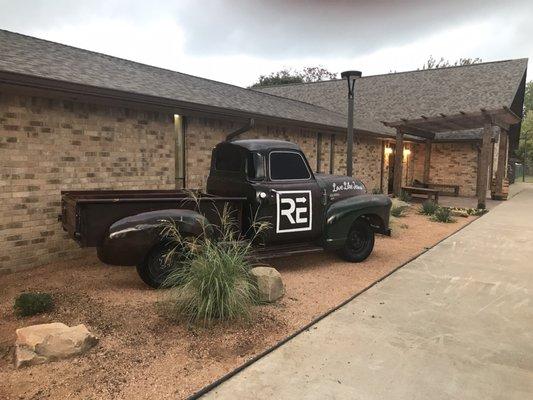 Showing how the Old Truck is displayed in front of the church.