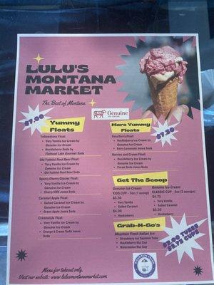 Ice Cream Menu