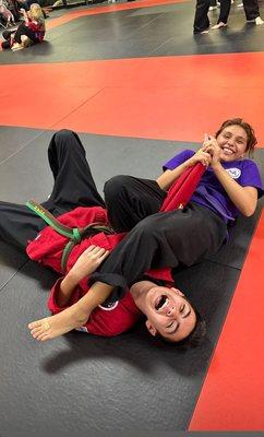 They have such a great kids jujitsu program. Look how much fun they're having.