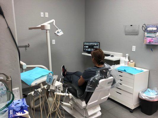 Our patient getting ready to be seen by the dentist