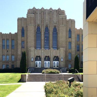 Art Deco - Ogden High School. Lovely elements - series of three, rocket ship motif, adorned doors.