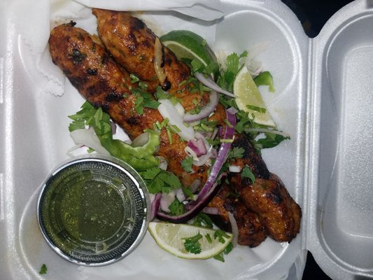 Chicken kabab to go. Juicy, spicy, flavorful, delicious.