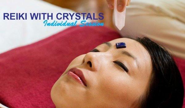 Crystals combined with Reiki to speed the body's natural healing abilities'.