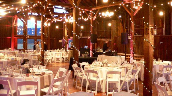 Uplighting for a wedding at The Red Barn in Amherst, MA