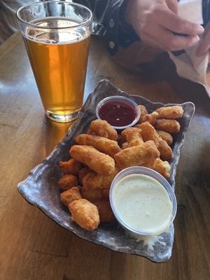 Ellsworth cheese curds with blackberry ketchup.