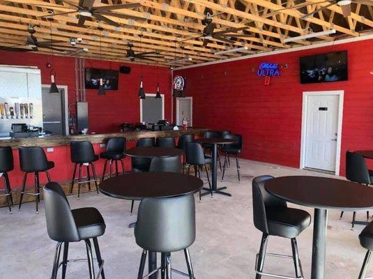 COME WATCH YOUR FAVORITE SPORTS GAME ON OUR NEWLY BUILT COVERED PATIO BAR WITH LARGE OUTDOOR RESTROOMS AND A FULL SERVICE BAR!