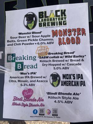 Menu from Black Lab Brewing