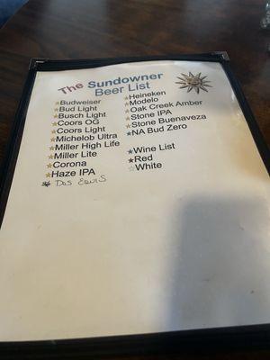 Bottle beer list