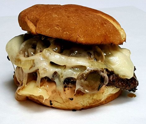 The Ivanka Burger with caramelized onions and mushrooms smothered in swiss cheese. It's a thing of beauty!