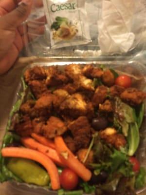 I ordered a buffalo chicken Caesar salad. And it is not what I received. My salad had carrots, olives, tomatoes and no crutons.