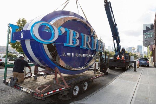 Securing the O'Brien Autogroup sign for delivery!