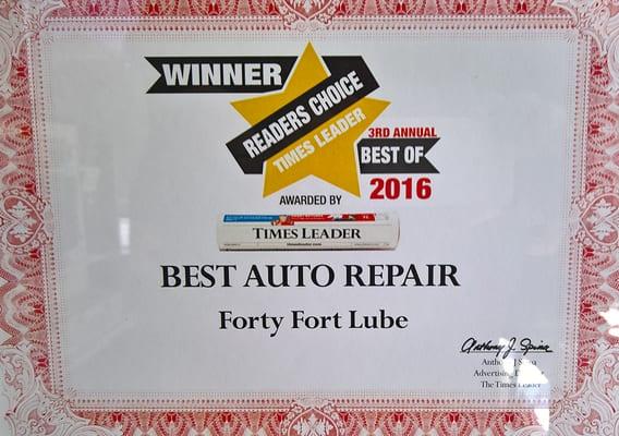 "Best Auto Repair" Readers choice winner 2016