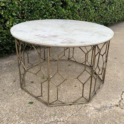 Real Marble Top And Raw Iron Base Coffee Table