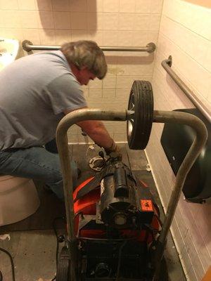 30 year veteran plumber Glenn, snaking a drain. We always have an experienced, licensed, and insured plumber supervising our jobs.